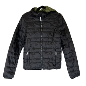 Marc New York Black Puffer Jacket with Green‎ Hood Size Medium